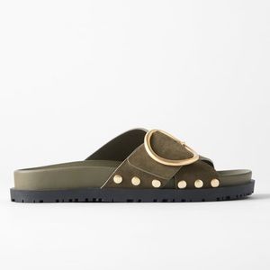 Zara Slide Sandals in Khaki Green